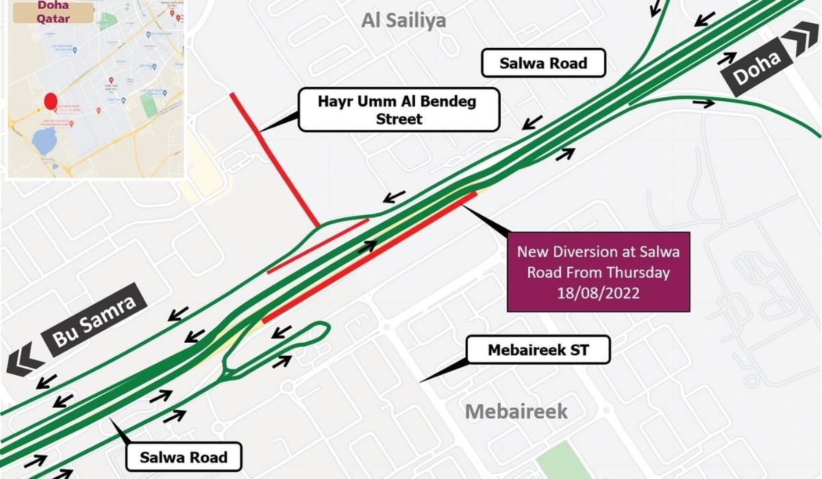 Six week traffic diversion on Salwa Road starts August 18
